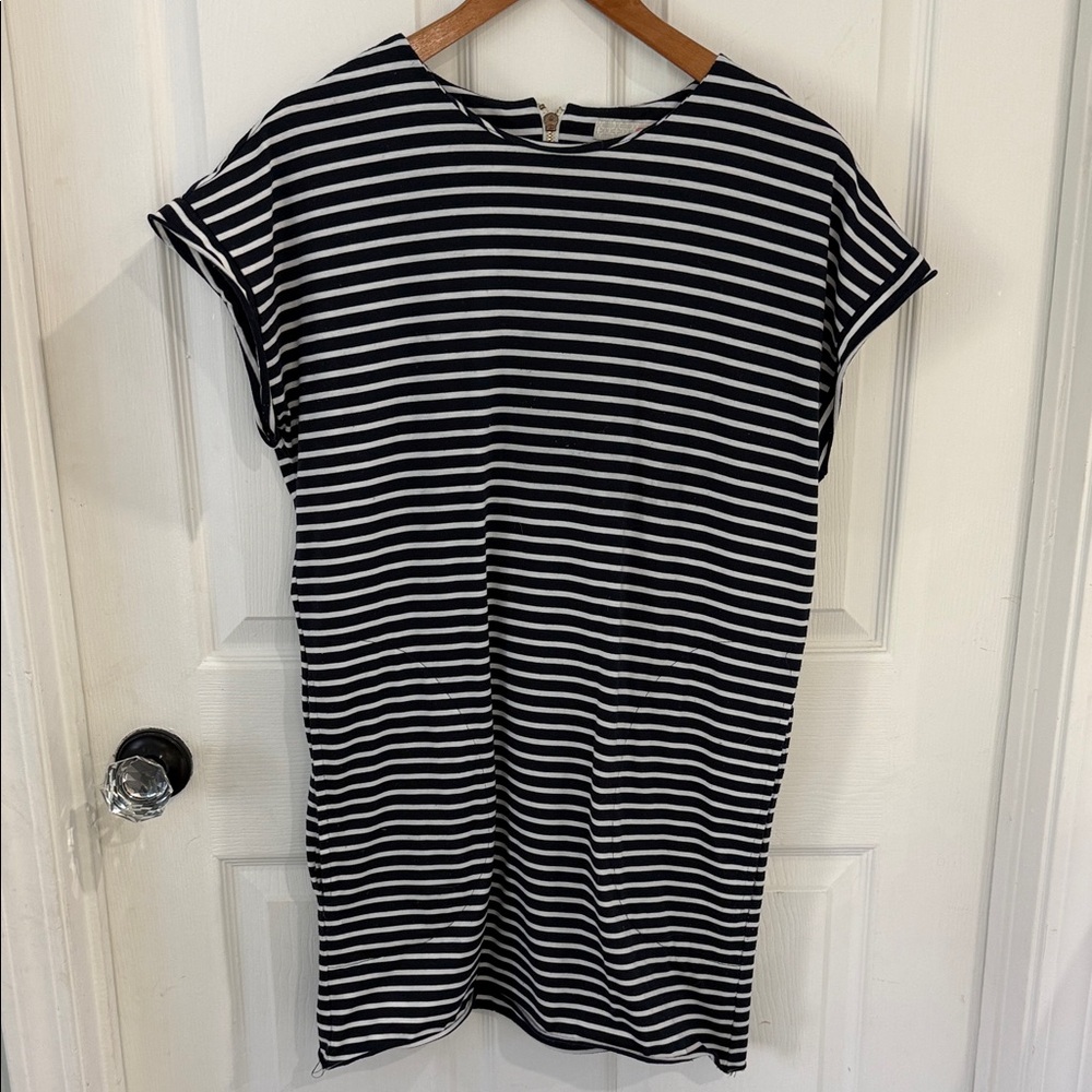 Navy White Striped Short Sleeve Dress